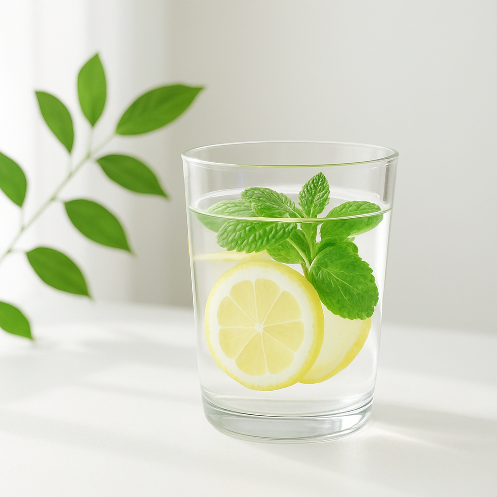 Verre d'eau à la menthe et au citron